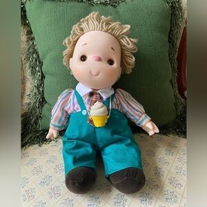 Ice Cream Doll Vintage 1980 Boy Green Overalls 14"  Brown Eyes Curly Light Hair